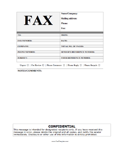 Private Fax Template